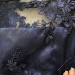 M/L Blue Floral Embroidered Transparent Mesh Long Sleeve Lined Zip Up Maxi Gown Size L Photo 1