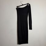 NLT One Shoulder Jersey Bodycon Midi Dress Women's Small Black Side Slit LBD Photo 2