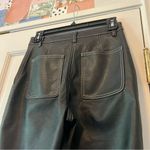 Wilfred  Free Aritzia Black Vegan Leather Straight Leg Pants with White Stitching Photo 4