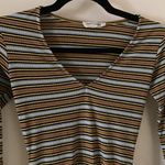 Bear Dance Ribbed Bodycon V-Neck Mini Dress Striped Long Sleeve Small Like New Photo 1