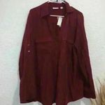 NWT New York & Company silk business casual long sleeve button down top XXL Red Photo 4