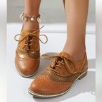 Ladies High Quality Boyfriend, Flat Platform Lace Up Dress Casual Ladies Shoe Tan Size 8.5 Photo 1