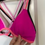 Victoria's Secret Victoria’s Secret Pink and Black Bright Neon Strappy Bikini Bathing Suit Top Photo 2