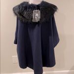 Adrienne Landau Navy Faux Fur Collar Cape Poncho Size undefined Photo 2
