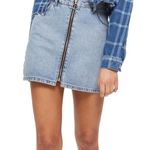 Topshop Moto • Zip Through mini skirt denim light wash zipper front high waisted Photo 0