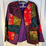 Indigo Moon Quilted Jacket Medium Patchwork Satin Lace Embroidered Whimsigoth Red Photo 0