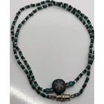 Hippie Boho Beaded Necklace Celestial, Bohemian Sun, Blue Silver Black Beads 16" Photo 7