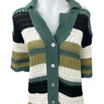 ZARA  Multicolor Striped Button Down Crochet Knit Polo Cardigan Sweater Top L/XL Photo 0