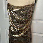 ASOS NWT Sequin Cowl Neck Slip Mini Dress Gold Party Strappy Open Back Size 12 Photo 0