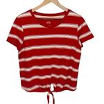 American Eagle Women's  red striped front knot t shirt Photo 0