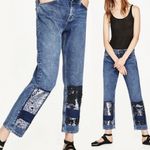 ZARA Mid Rise Sequin Patch Boyfriend Jeans Cropped Patchwork Size 4 NEW Photo 1