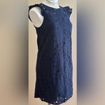 Monteau Los Angelas Navy Floral Lace Design Midi Cap Sleeves Dress Sz. S. Blue Photo 1