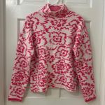 THML Sz M Pink White Floral Funnel Neck Sweater Cozy Colorful Feminine Photo 0