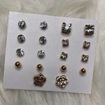 9 Pairs Gold faux Diamond Stud Earrings Bundle Photo 3