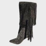 INC International Concepts Is Black and Silver Bling Fringe Heeled Boots Sz 7.5M Photo 9