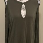 Cold Shoulder Open Back Long Sleeve Large Top Green Photo 0