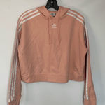 Adidas  Women's Pullover Hoodie Sweatshirt Cropped 100% Cotton Pink White Small Photo 0