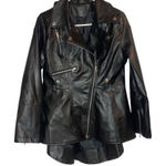 Faux Leather Size Medium‎ Women's Jacket Flare Back With Zippers Biker Mob wife Black Photo 0