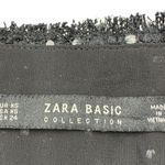 ZARA  | XS | Black Semi-Sheer Swiss Dot Fringe Edge Tweed Accented Blouse Top Photo 2