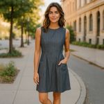 Nooworks  Dark Blue Denim Sheath Sleeveless Dress M Photo 1