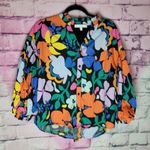 Karlie BOLD FLORAL BUTTON FRONT SHIRT PUFF BALLOON SLEEVE LARGE ART TO WEAR Photo 0