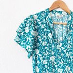 Mila Mae Floral Patterned Tie Neck Mini Dress in Teal Pink Blue Photo 3