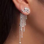 Elegant Multi Crystal Chains Stars Drop Dangle Earrings Silver Photo 0