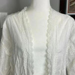 Everly  White Lace Eyelet Open Top Cardigan Sweater Size Large Photo 1