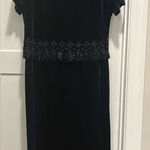 Sag Harbor  Size 16 Velvet Formal Dress Navy Blue Beaded Wedding Holiday Modest Photo 0