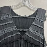 POL Washed Black Ultra-soft Boho Baby Doll Deep V Neck Lace Detail High Low Top Photo 5
