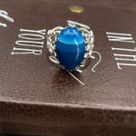 Handmade Blue Striped Glass Statement Ring Adjustable Stainless Steel Filigree Photo 6