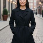 The Limited FS Black Belted Jacket Asymmetrical Zip Trench Coat L Photo 0