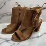 Very Volatile | Women's Brown Leather Festival Chucky Heel Peeptoe Booties Sz 6 Photo 2