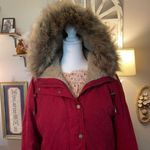 a.n.a  red quilted parka with fur trimmed hood. Photo 1