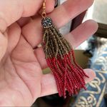 Red And Green Seed Bead Tassel Pave Crystal Earrings Photo 4