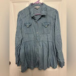 Hayden LA Snap Button Babydoll Button Down Peplum Western Tencel Shirt Large Photo 1