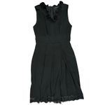 Marc Jacobs Black Lace Hem V-Neck Ruffle Pleated Shift Dress size 6 Silk Rayon Photo 1