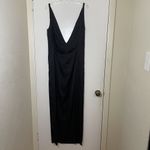 Solace London  rosario maxi dress in black v-neck plunge front side slit US 2 Photo 4