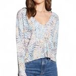 NWT Cozy Knit Cropped Long Sleeve Drop Shoulder Hi Lo V Neck Pullover Small Blue Photo 0