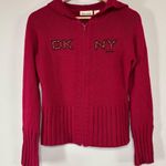 DKNY Vintage Y2K Magenta Hooded Embellished Embroidered Cardigan Size S Photo 1
