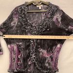 Dress Barn Whimsigoth Top Large Witchy Girl Boho Beaded Dark Mystic Paisley Crinkle Ruffle Photo 9