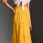 Anthropologie  The Somerset Maxi Skirt Eyelet Eyelet Edition Lined Yellow Mango Photo 0