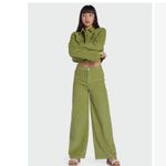 Roxy NWT  x Chloe Kim Corduroy High Waist Wide Leg Pants Moss Green Photo 8