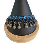 Vintage Beaded Anklet Metal Bells Flowers Bali Belly Dance 10" Estate 19g Blue Photo 0