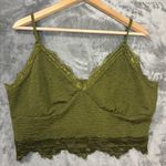 Romwe Crop Cami 2XL OIive Green Lace Trim Fairycore Festival Whimsigoth Y2K Photo 0