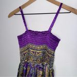 Fairy Boho Silky Paisley Print Ruched Babydoll‎ Style Mini Dress Purple Photo 7