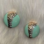 Mint Green Gold with Faux Paved Diamond Round Enamel Earrings with Post Backs Photo 0