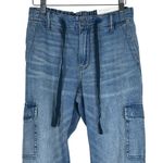 American Eagle NWT Denim Joggers Womens 2 Short Rocky Blue Cargo High Rise 90s Photo 2