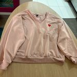 SheIn V Neck Sweatshirt Medium Light Pink Red Heart Graphic Long Sleeve Pullover Photo 0