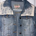 Hot Kiss Women’s Cropped  Blue Denim Jacket with Cream Lace Size: S Photo 2